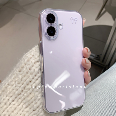 九月岛屿原创mini紫色蝴蝶结透明适用苹果17promax手机壳15pro全包6防摔16promax软壳13pro简约tpu少女心17
