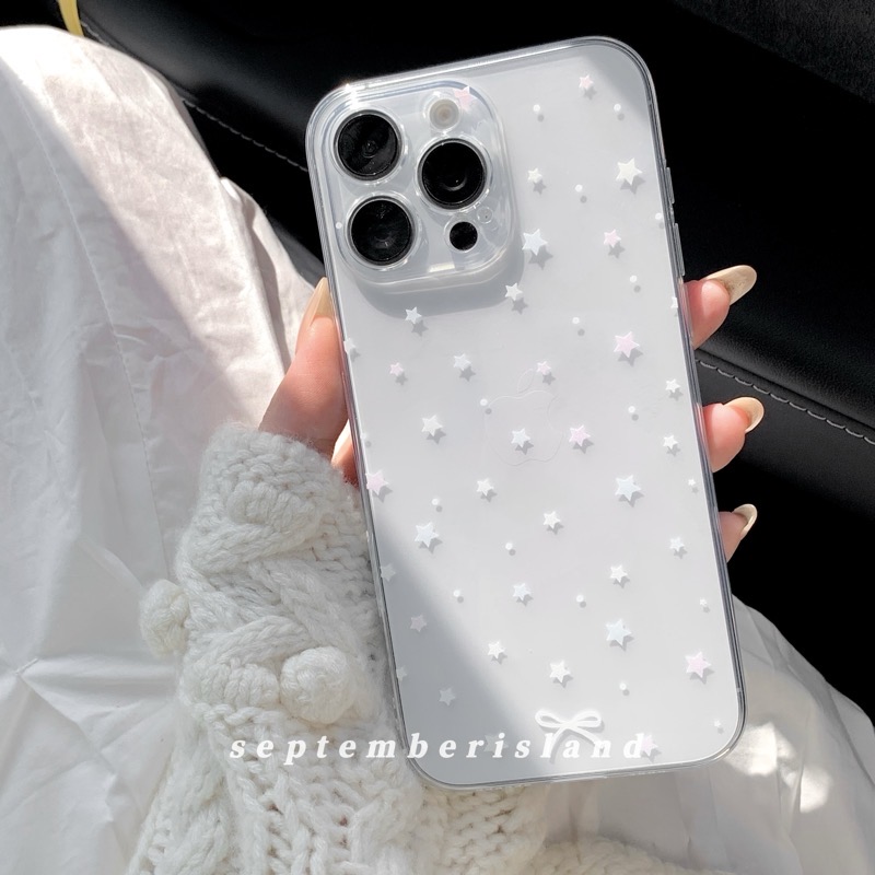 17promax九月岛屿原创星星小蝴蝶结适用苹果16promax手机壳12全包15透明12防摔15pro软边13pro透明13少女心