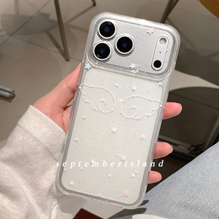 九月岛屿原创透明闪粉软壳适用iPhone17promax可爱粉色星星翅膀iphone15Pro手机壳13苹果14Pro全包16防摔加厚