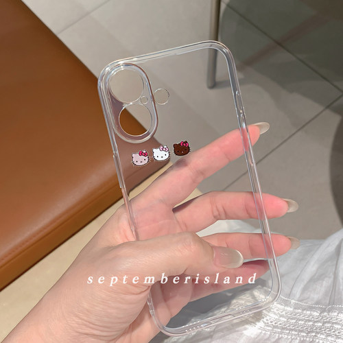 17promax九月岛屿黑皮kitty适用苹果16promax手机壳15pro全包透明防摔15promax软壳13pro透明简约迷你卡通tpu