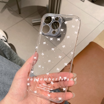 17promax九月岛屿白色蝴蝶结波点适用苹果16pro手机壳15pro全包硅胶防摔16promax软壳13pro透明tpu可爱14百搭