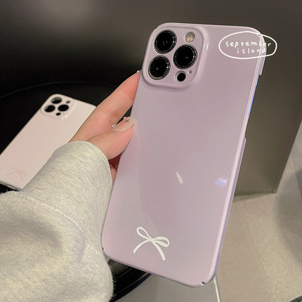 新款15pro原创简约少女iphone16ProMax手机壳XS蝴蝶结11小清新紫色12全包硬壳苹果13 Pro菲林壳粉色15