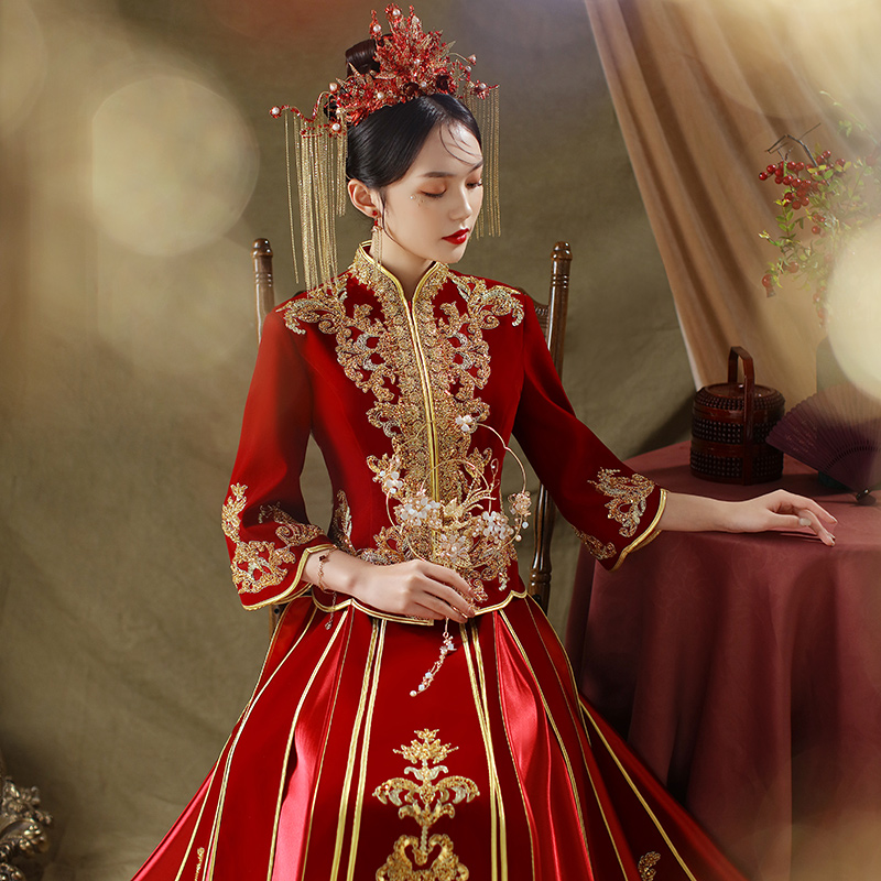 丝绒秀禾服新款春夏结婚新娘礼服女婚纱中式嫁衣中国风秀和服