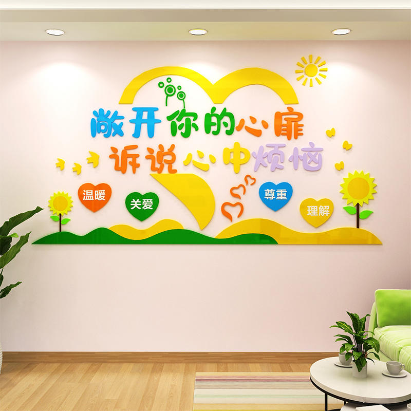 心理室背景墙布置亚克力