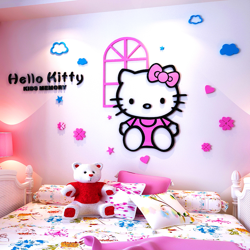 卡通KT猫Hellokitty3d亚克力立体墙贴儿童房床头客厅卧室装饰贴画图片