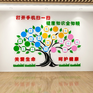 医院走廊科室门诊护士站背景墙创意3D健康知识宣教树二维码扫一扫
