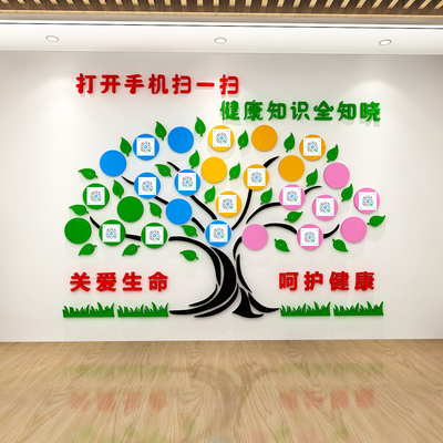 医院走廊科室门诊护士站背景墙创意3D健康知识宣教树二维码扫一扫