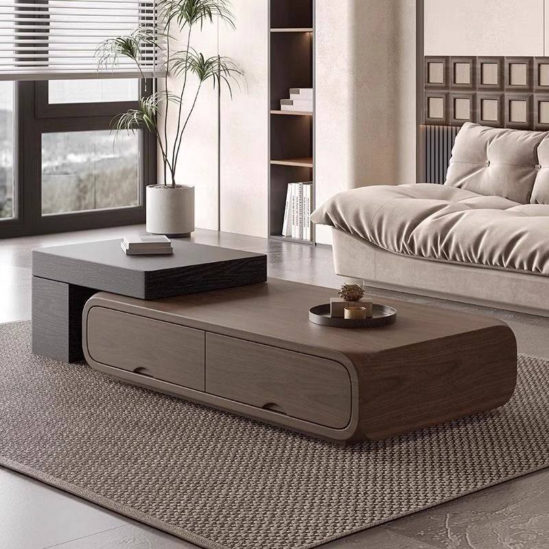 胡桃木色茶几客厅家用小户型电视柜组合现代简约中古风实木茶台桌