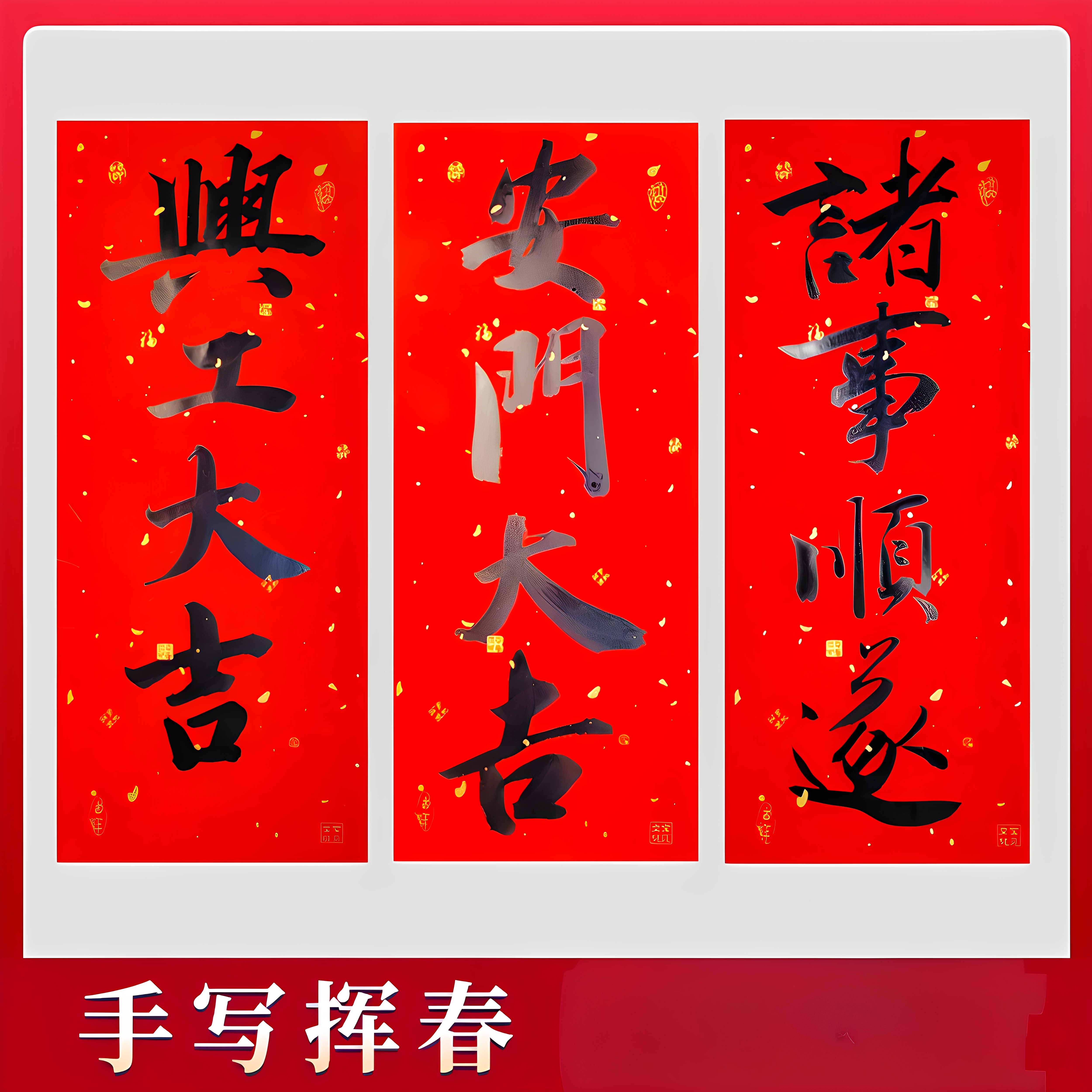 定制纯手写兴工大吉诸事顺遂小对联原创珲春门贴加厚纯红纸挥春