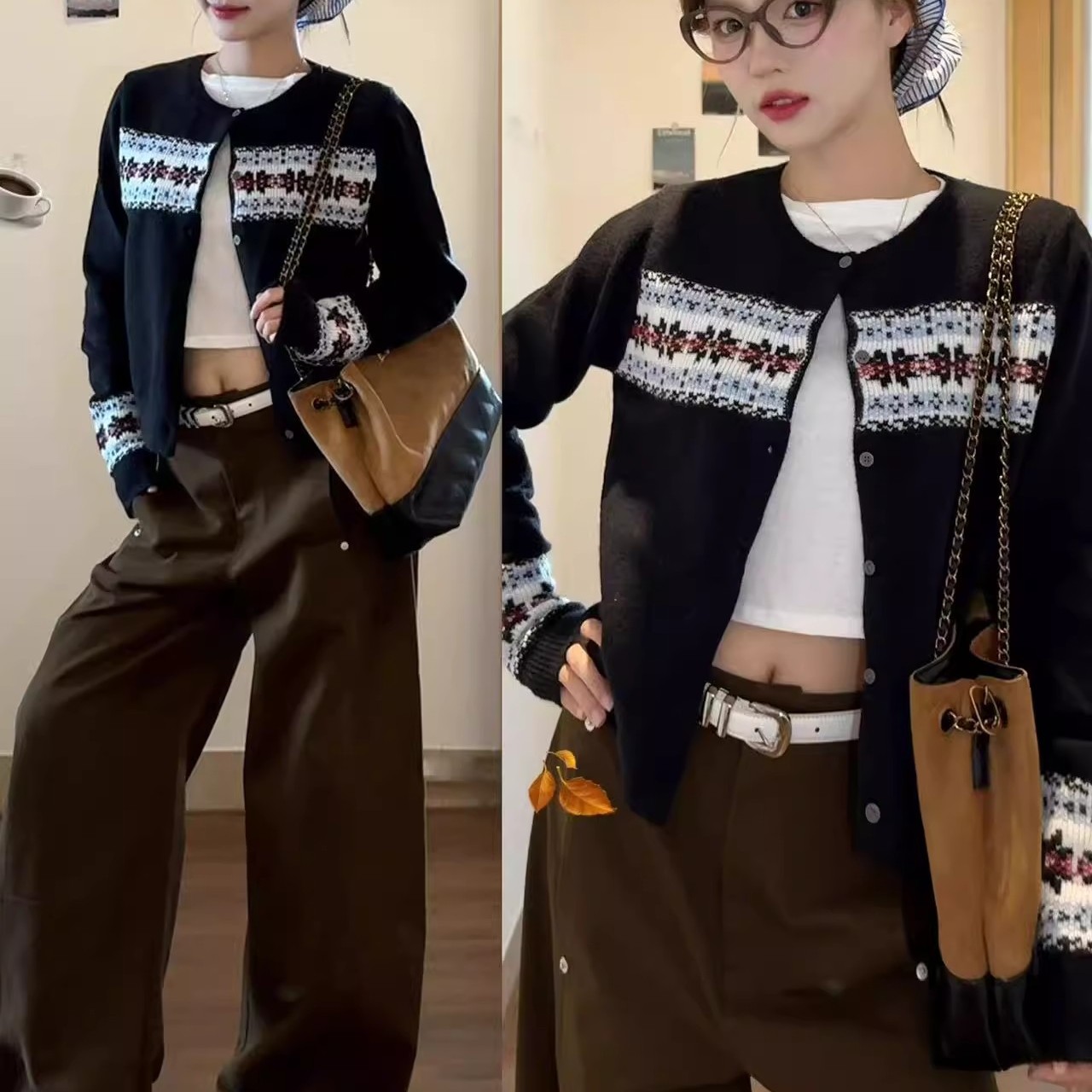 韩系费尔岛圣诞节开衫外套毛衣女