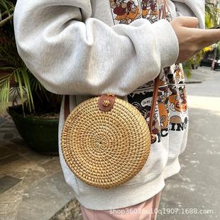 越南藤编竹编包单肩包斜挎女士包包旅游渡假休闲复古风小圆包百搭