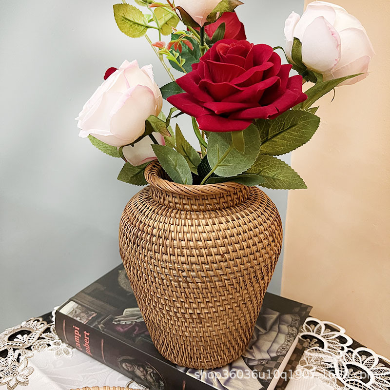 藤織編花瓶插花置物工藝擺件