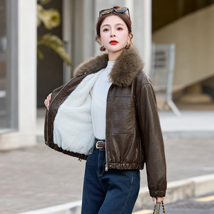 2025冬季 宽松小个子可拆卸大毛领加绒加厚女士皮衣外套ZH1185 新款