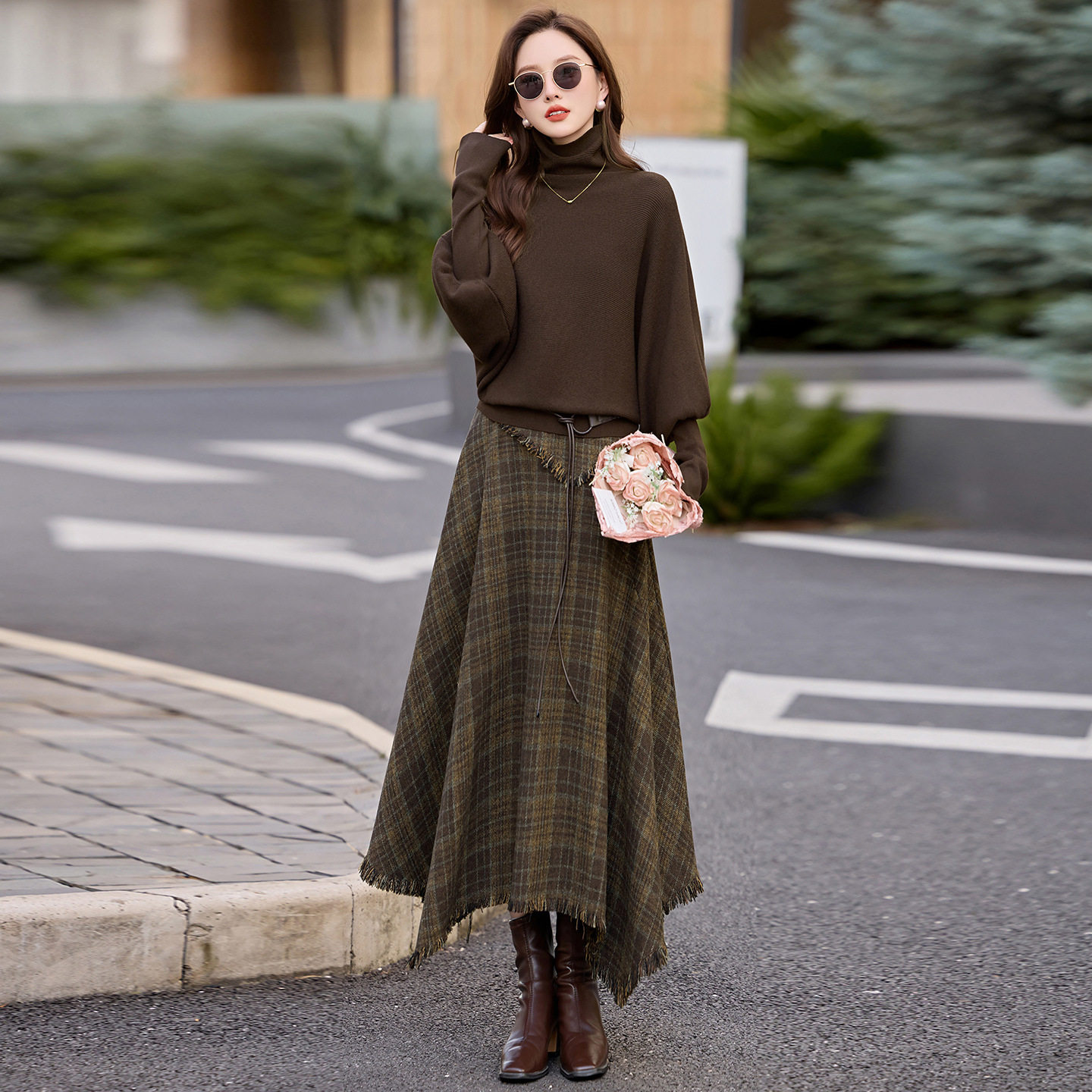 时尚休闲套装2025冬季新款高领长袖针织衫半裙两件套配腰带XM988,女装/女士精品,时尚套装,淘宝优惠券,粉丝福利购,淘宝优惠卷