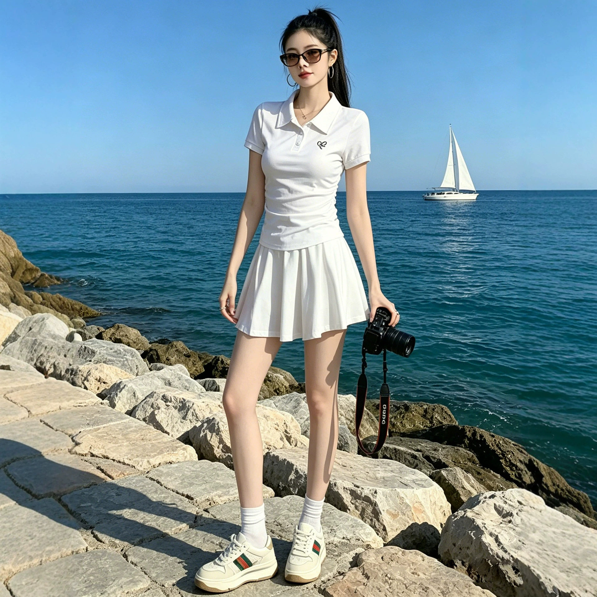 时尚短裙套装女夏季高级感洋气减龄学院风短袖polo衫A字裙两件套