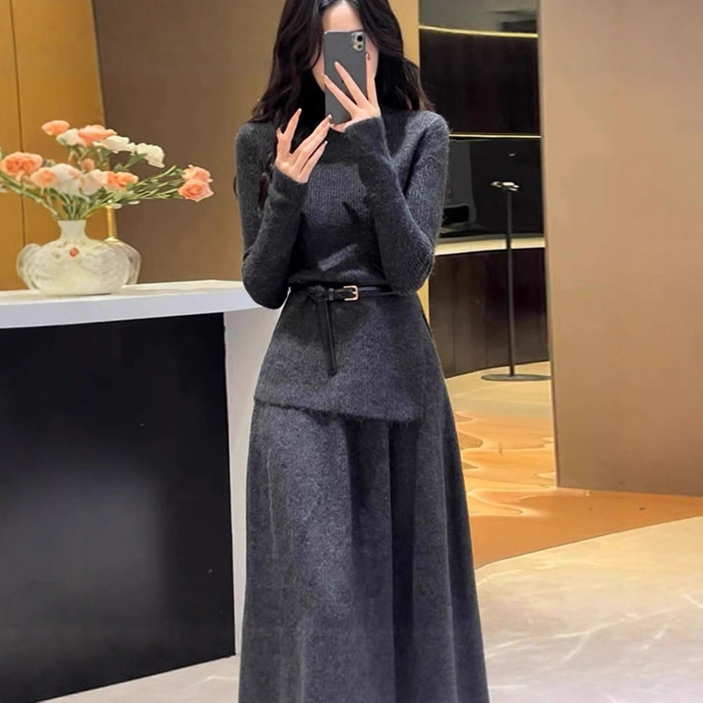 欧洲站秋冬新款名媛御姐绝美设计感轻熟毛衣半身裙子高级感套裙
