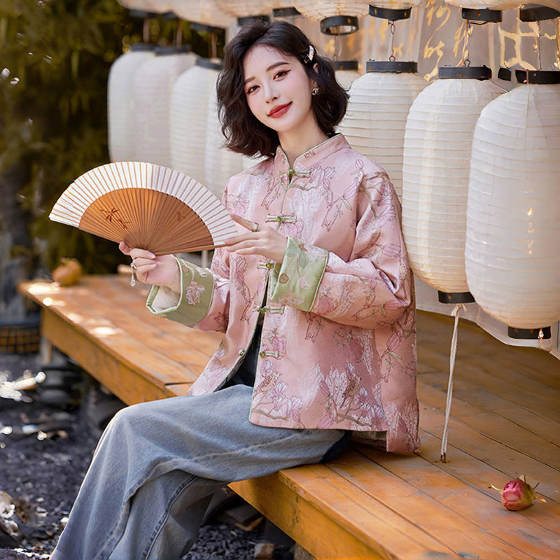 国风新中式羽绒服女2025冬季新款小清新绣花90白鸭绒盘扣门襟外套