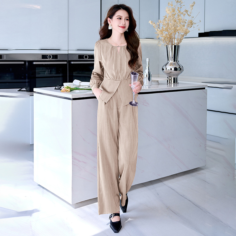 时尚休闲套装秋季新款气质长袖上衣衬衫外套阔腿裤两件套 HR988