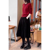 搭配一整套2025新款 法式 桔梗红色针织衫 欧洲站秋冬装 小洋装 两件套