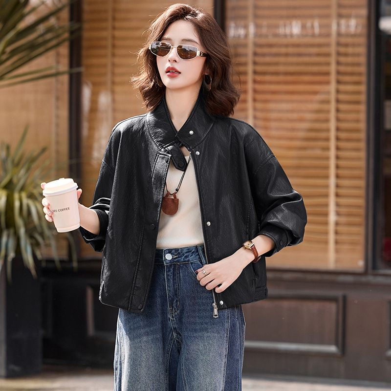 英伦风皮衣外套女2025秋新款女装长袖立领百搭休闲短款小个子上衣