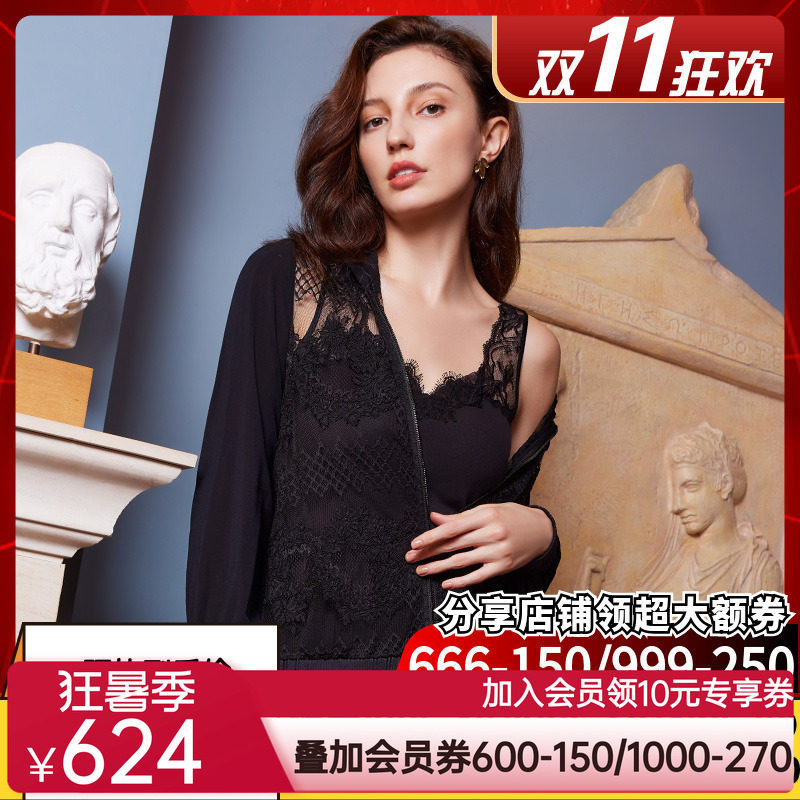 【秋冬新品】LACLOVER兰卡文清透蕾丝长袖开衫透视外套LC81SD2