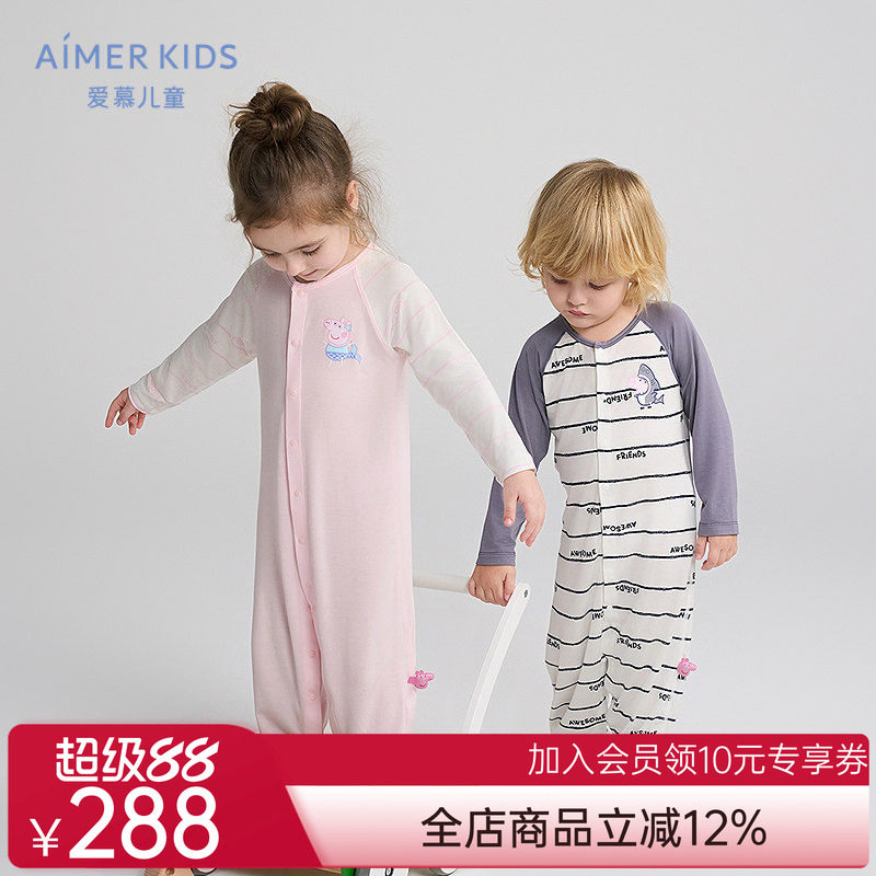 爱慕婴儿小猪佩奇IP男女婴幼宝宝A类长袖连体爬服3A抗菌新|奶皮衣