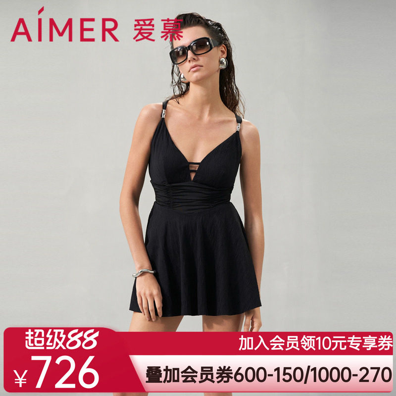 爱慕清浪逐夏女士性感夏季深V裙式连体泳衣AM689301