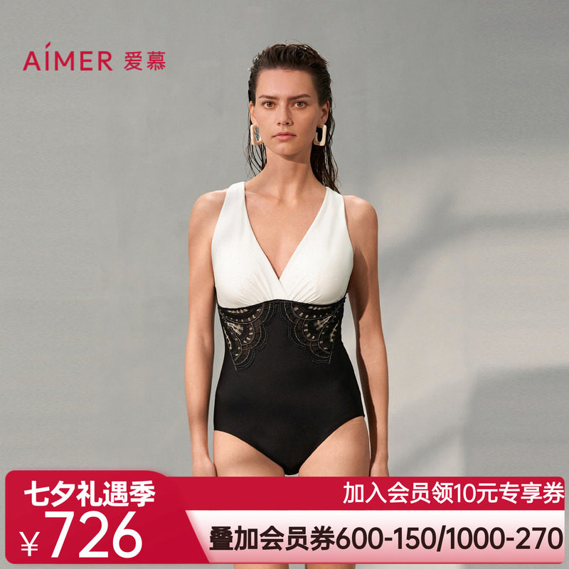 爱慕繁华之上女士夏季沙滩海边游泳性感深V连体泳衣AM689741