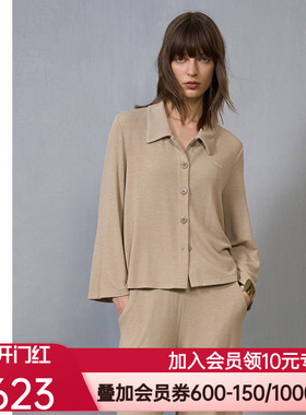 爱慕·CHUANG岛屿5睡衣女肌理双面布开襟小翻领短款上衣CA811482