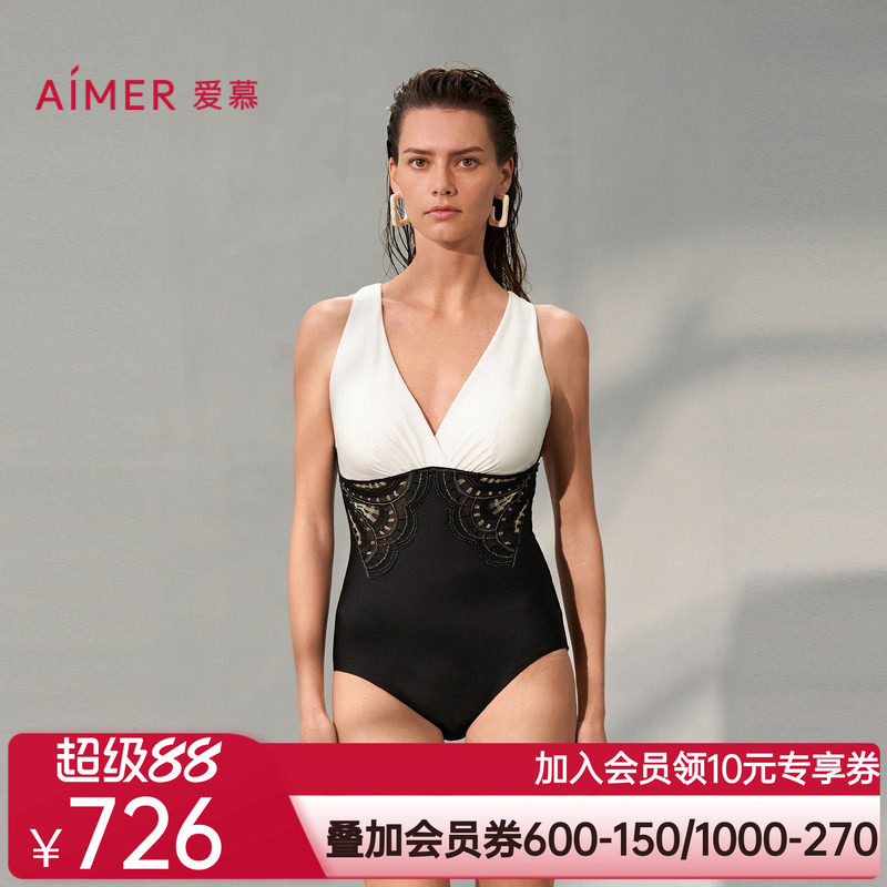 爱慕繁华之上女士夏季沙滩海边游泳性感深V连体泳衣AM689741