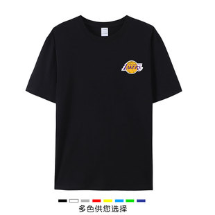 出场服湖人队教练短袖T恤詹姆斯东契奇里弗斯篮球服圆领衣服夏季