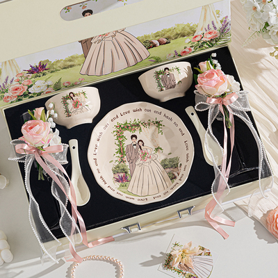 高档新婚礼物送新人高级实用碗碟餐具结婚送新娘闺蜜碗盘敬酒杯