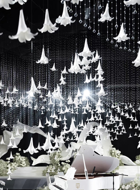 婚庆仿真花EVA百合花头吊顶舞台白色装饰花水晶搭配网红浪漫婚礼