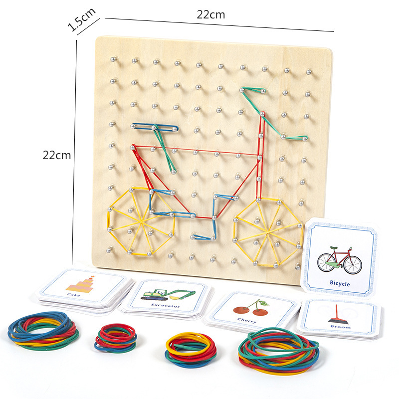 跨境木质地理板儿童益智早教几何图形钉子板逻辑思维训练蒙氏教具