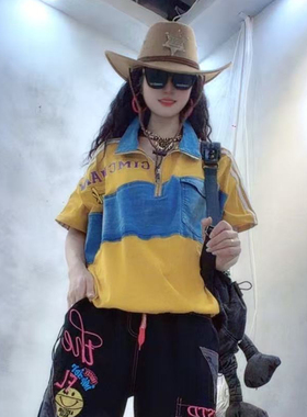 欧洲站朋克风2026夏季宽松大码女装薄款透气百搭短袖立领上衣T恤