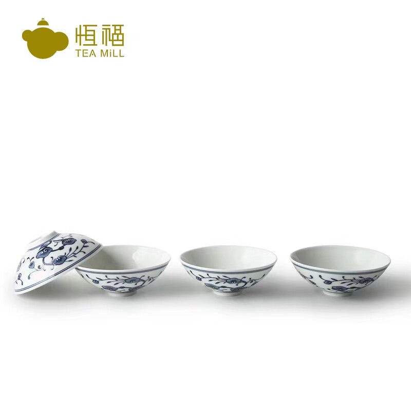 恒福正品功夫茶具青花陶瓷富贵普洱杯组个人主人品茗红茶杯白瓷