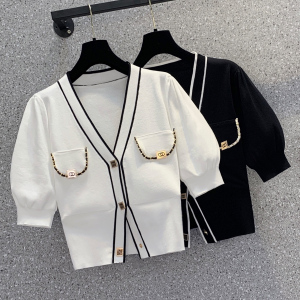 RM8424#大码女装2022夏季新款显瘦洋气短袖胖妹妹针织洋气上衣T恤