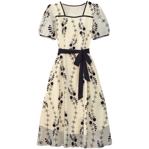 RM8420#大码女装夏季新款立体感法式提花胖妹妹短袖气质显瘦连衣裙