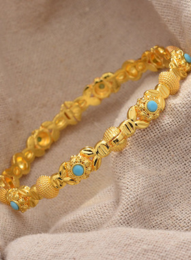 镀金黄色经典批花跨境爆款手镯欧美非洲迪拜新娘婚礼首饰