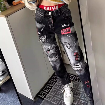 2026潮牌破洞补丁牛仔裤男痞帅