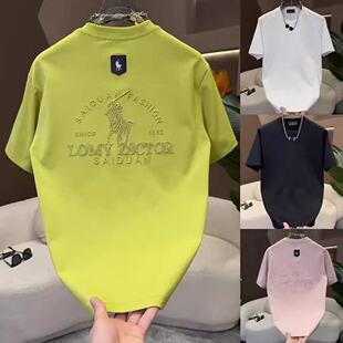 欧货潮牌男士短袖t恤宽松休闲上衣青年夏季衣服高级感烫钻体恤男