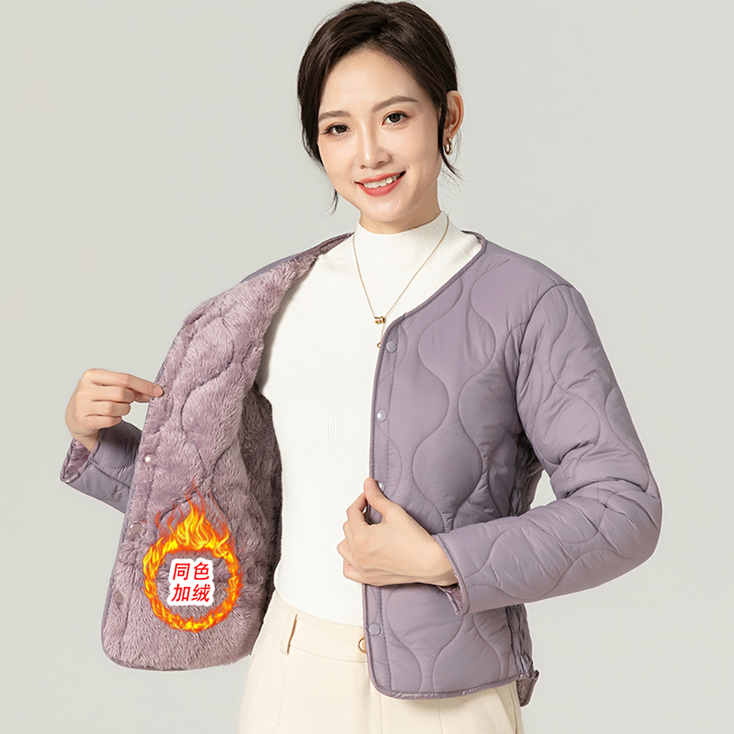 2025秋冬新款加绒加厚羽绒棉内胆女休闲百搭棉衣修身长袖保暖棉服