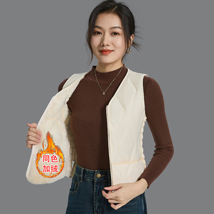 2025新款 显瘦v领坎肩加厚保暖背心马夹 秋冬加绒羽绒棉马甲女修身