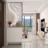 进门入户玄关柜客厅玻璃屏风隔断柜正对门遮挡装 饰鞋 柜双面奶油风