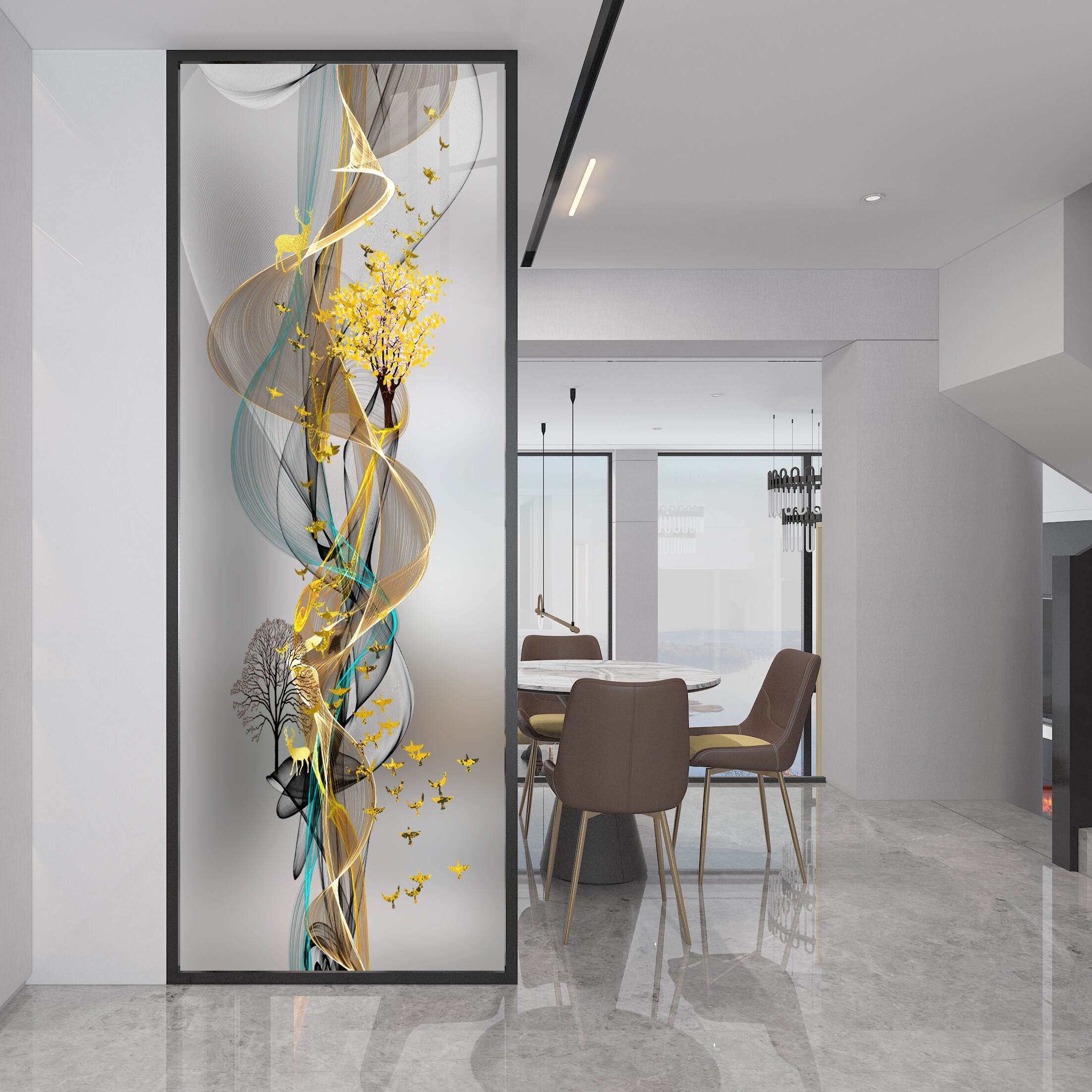 2020新款艺术玻璃玄关隔断现代简约玄关过道鞋柜酒柜磨砂双面玻璃