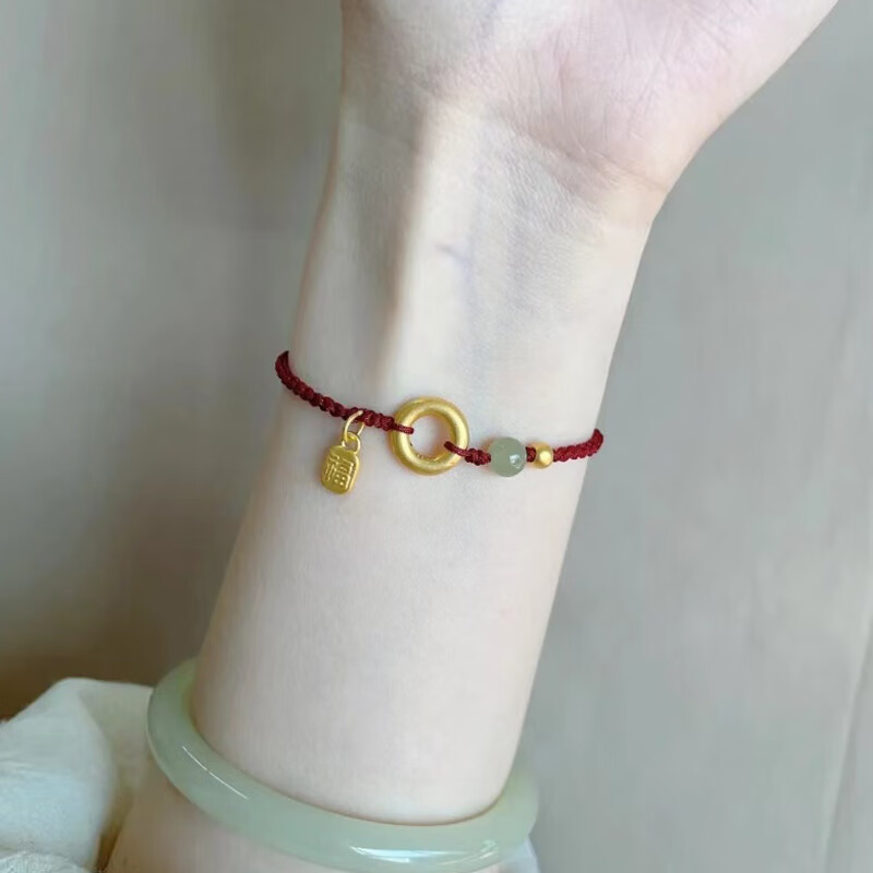 水贝平安扣招财纳福手链金包银本命年转运珠福牌编绳手绳送女友