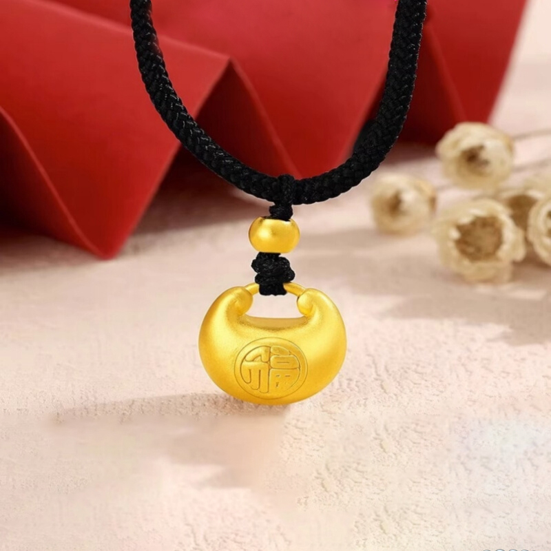 水贝正品小胖福锁项链手链女宝宝吊坠婴儿本命年红绳金包银手串