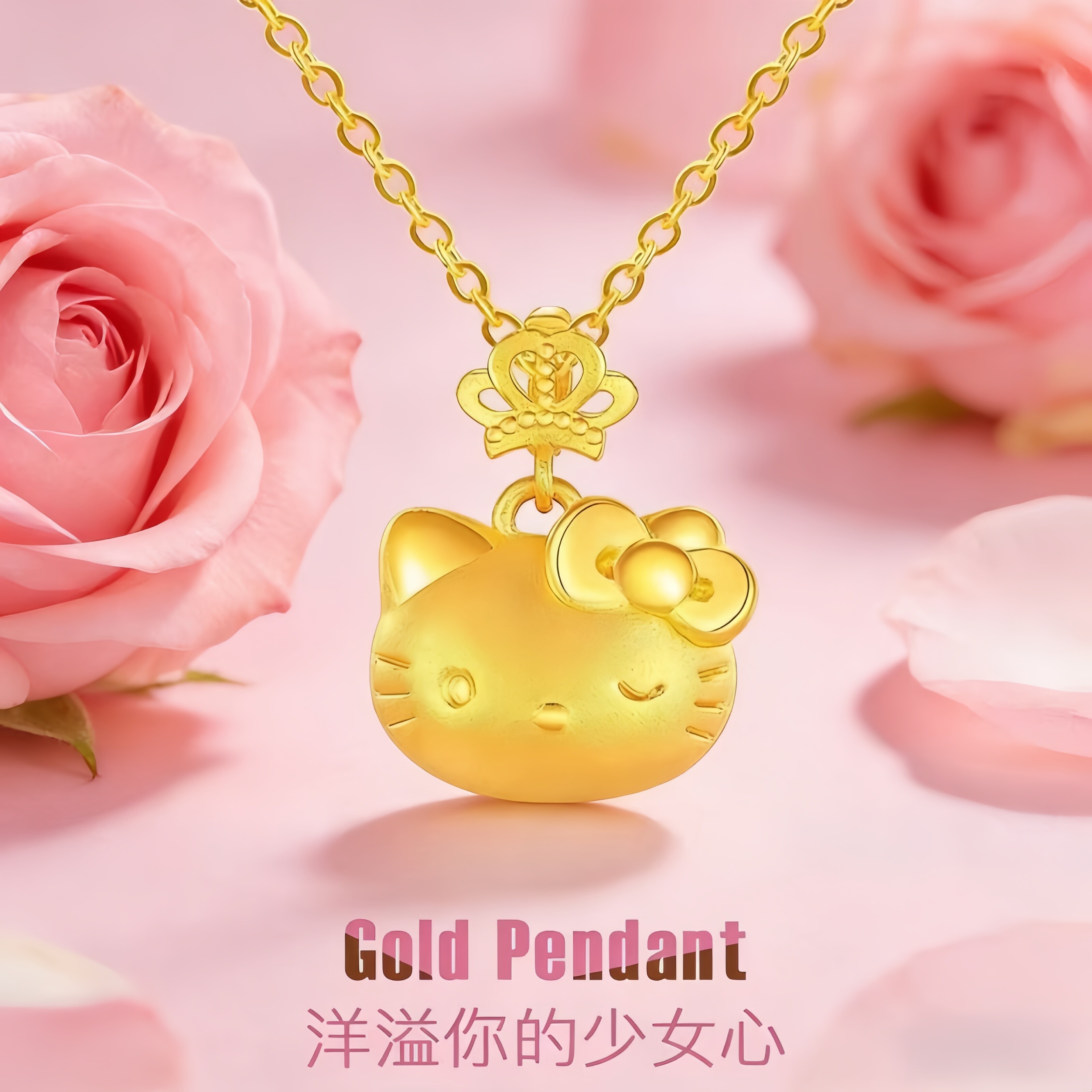 正品推荐helloKitty猫加冕皇冠吊坠项链女甜美金包银挂坠七夕礼物