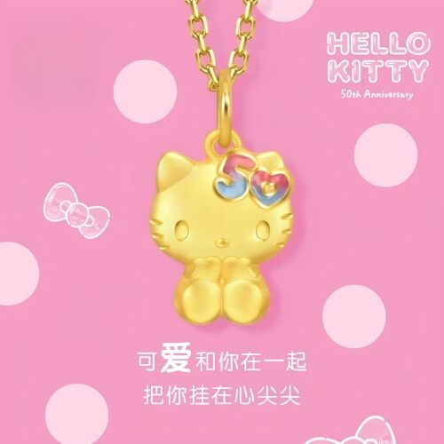 金包银纯银镀黄金项链KT猫吊坠