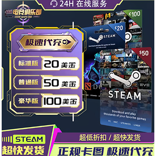 steam充值卡20/50/100美金刀充钱卡包实体卡图礼品卡余额pubg代充